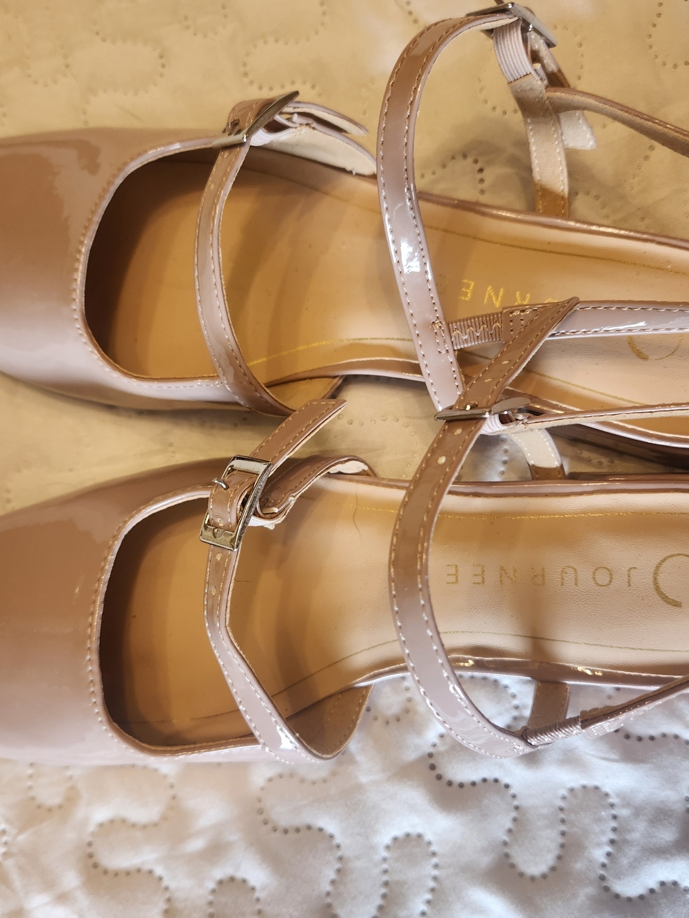 Journee Collection Blush Patent Mary Jane Heels with Ankle Straps